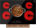 K&H 5 Burner Electric Cooktop - 30 Inch Built-In Radiant Ceramic Stove Top - 9 Power Levels & Touch Control, Compatible with All Cookware, 240V, 9000W High-Power Built-in Electric Stove, CE30-8808NF