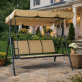 Kozyard 3-Person Outdoor Canopy Porch Swing Chair, Breathable Textilene Armrest Seat, Adjustable Shade, Heavy-Duty Powder-Coated Steel Frame Swing for Patio, Backyard, Poolside & Balcony, Beige