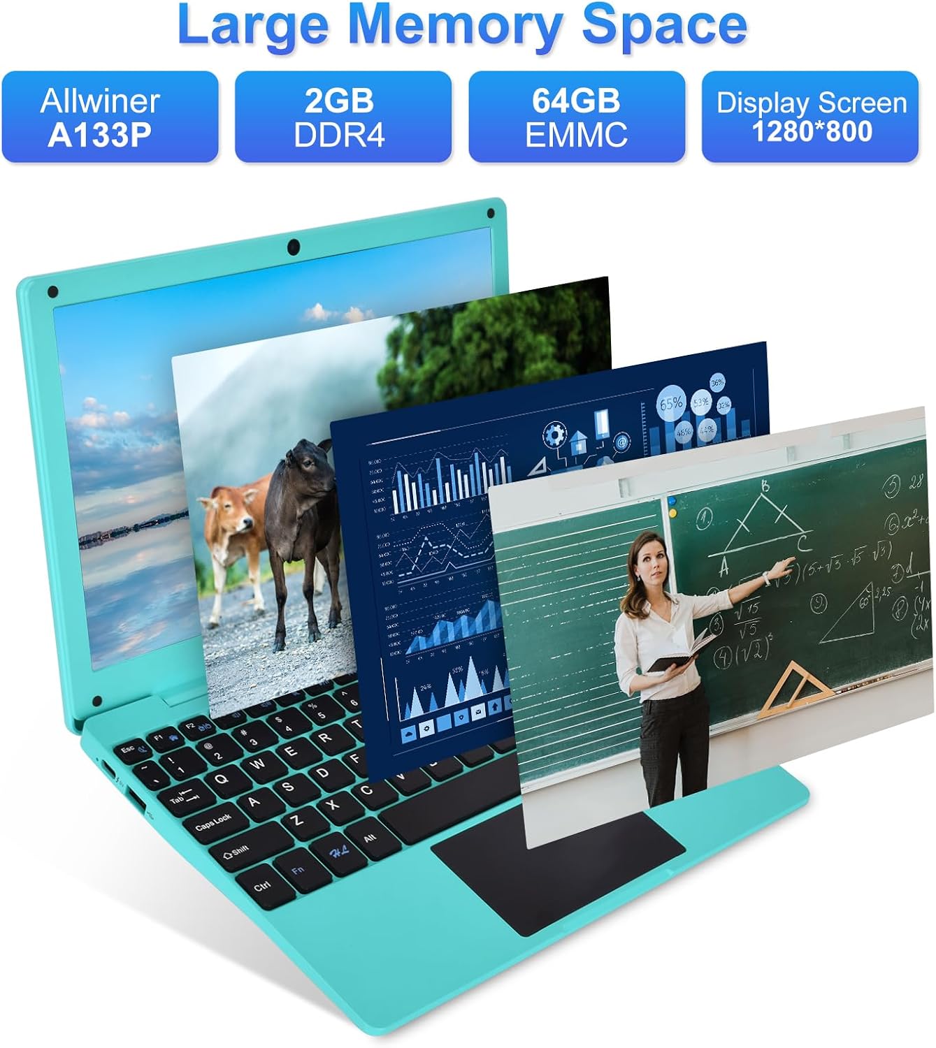 10.1Inch Laptop,Quad-Core Processor with Android 12.0 OS,2GB RAM,64GB EMMC,Built-in Camera,WiFi,USB Interface,Tpye-C Charging for Learning and Entertainment (Blue 2GB+64GB)