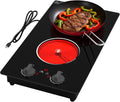 GIHETKUT Electric Cooktop,110V 2100W Stove top,Countertop and Built-in 2 burner cooktop,9-speed power, child safety lock, timer, knob and touch control 2 burner Electric cooktop