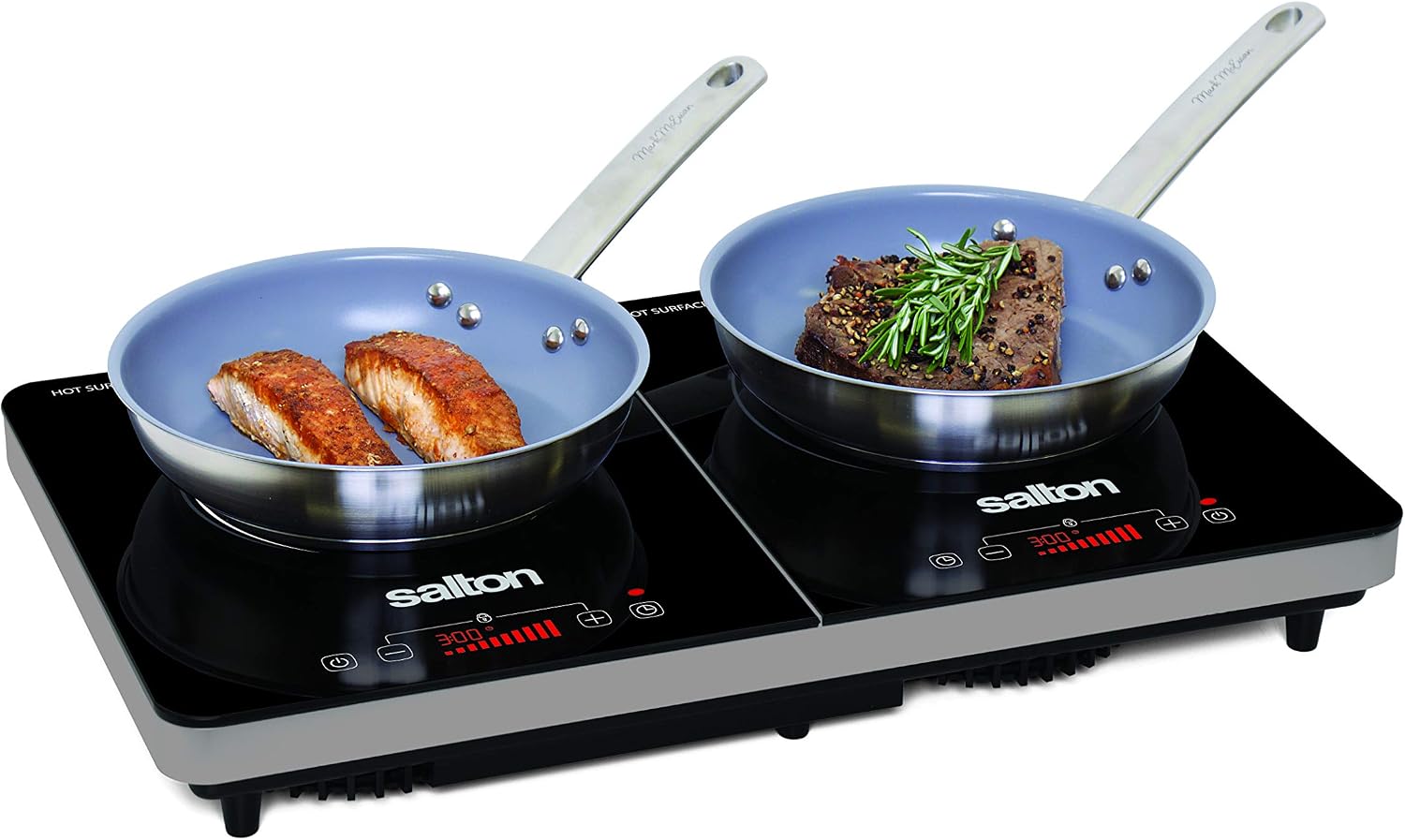 Salton Portable Double Induction Cooktop Cool Touch LED Display Cooker with 10 Power Settings for Precise Control, 1800 Watts (ID1487)