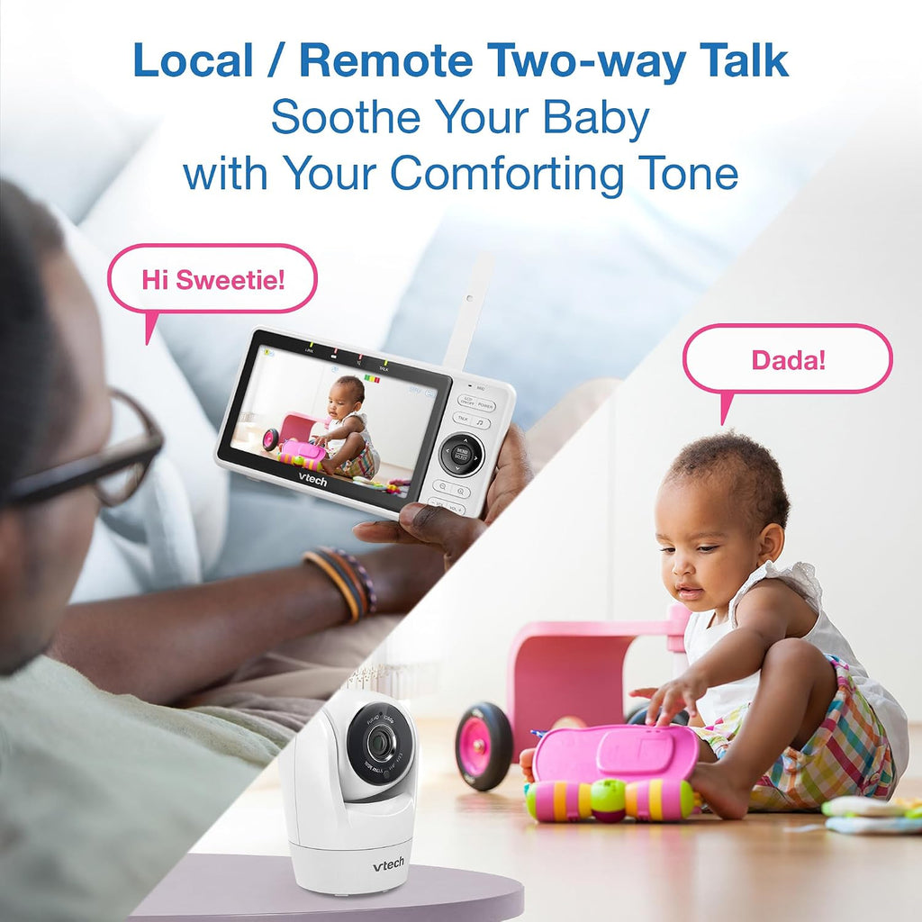 VTech 2-Cameras Smart WiFi Baby Monitor with 1080p FHD Camera and 5' HD IPS Screen, Free App with Motion Video, Sound/Motion Detection and Notifications, Split-Screen, Pan-Tilt-Zoom: VM901-2HD