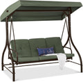 Best Choice Products 3-Seat Outdoor Large Converting Canopy Swing Glider, Patio Hammock Lounge Chair for Porch, Backyard w/Flatbed, Adjustable Shade, Removable Cushions - Midnight Green
