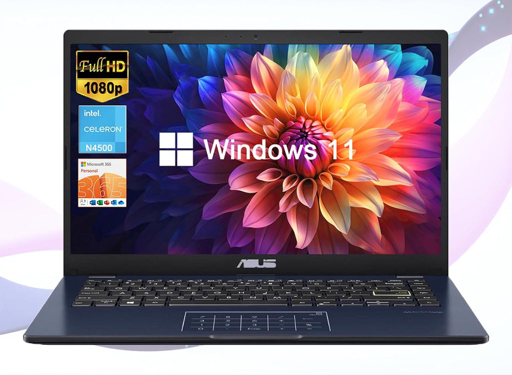 ASUS 14' Laptop for Business & Student, 14' FHD Display, Intel Celeron N4500, 1-Year of Microsoft 365, 4GB Memory, 64GB eMMC, NumberPad, Webcam, HDMI, Wi-Fi, Windows 11