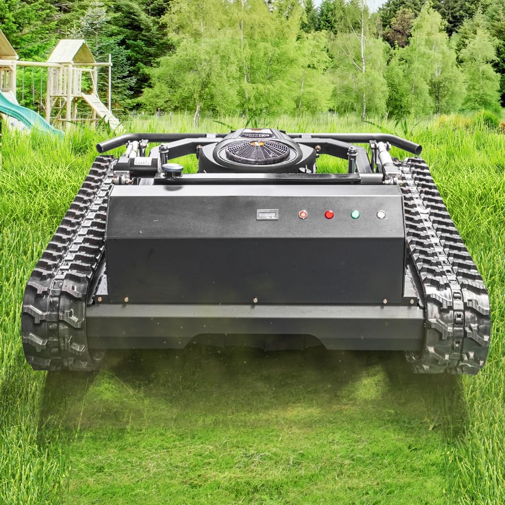 Remote-Controlled Tracked Robotic Lawnmower, Equipped with a 27hp High-Power Twin-Cylinder Engine and 48V Brushless Motor, All-Terrain Lawnmower, Climbing 65° Slope, Mowing Width 35.43 Inches