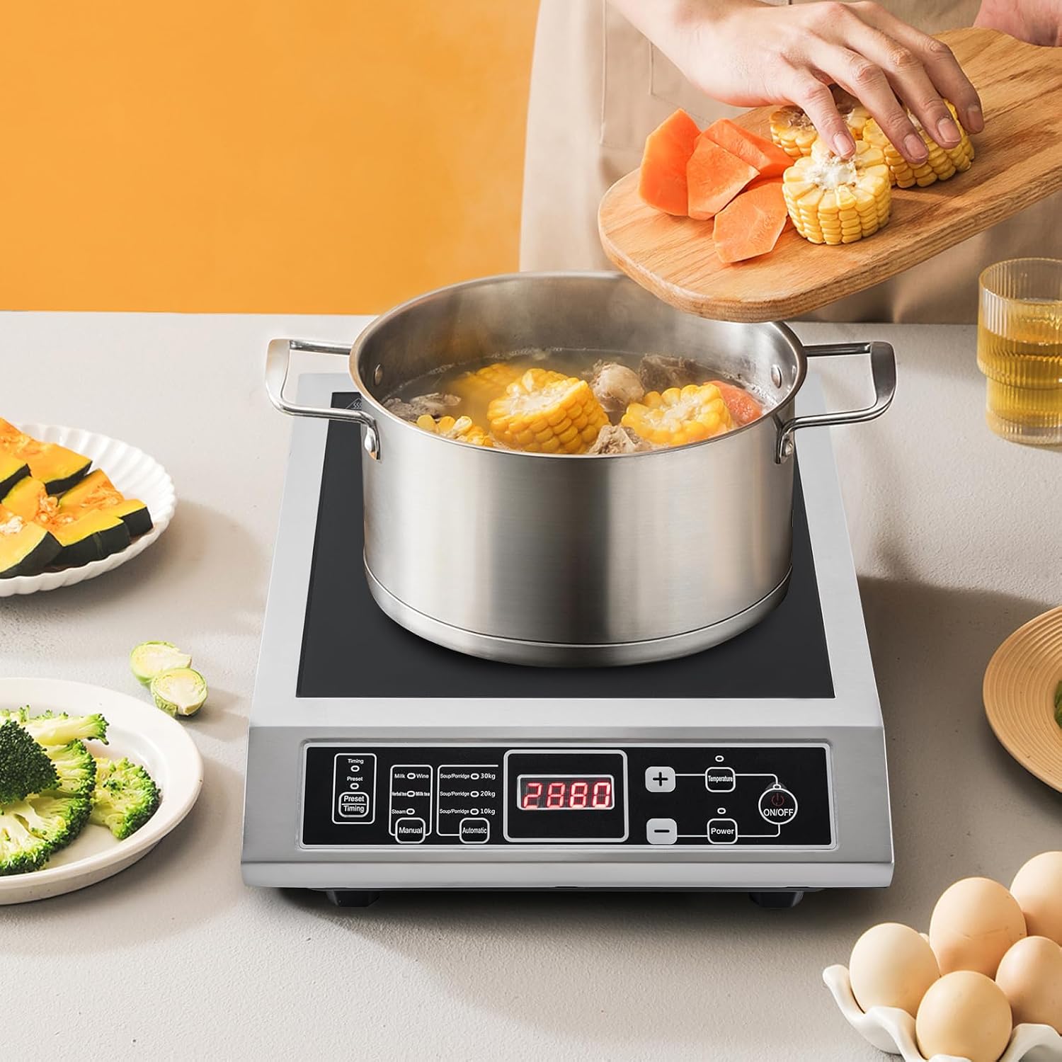 3500W Portable Induction Cooktop, Countertop Burner Induction Hot Plate With 8-Level Temperature And Power Adjustment Function
