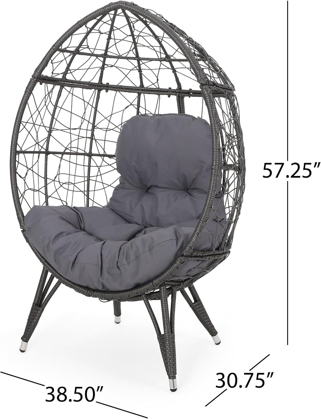 Wicker Egg Chair, Wicker Lounge Chair with Water Resistant Cushion, Indoor Outdoor Lounger for Patio, Backyard, Living Room (Dark Gray)