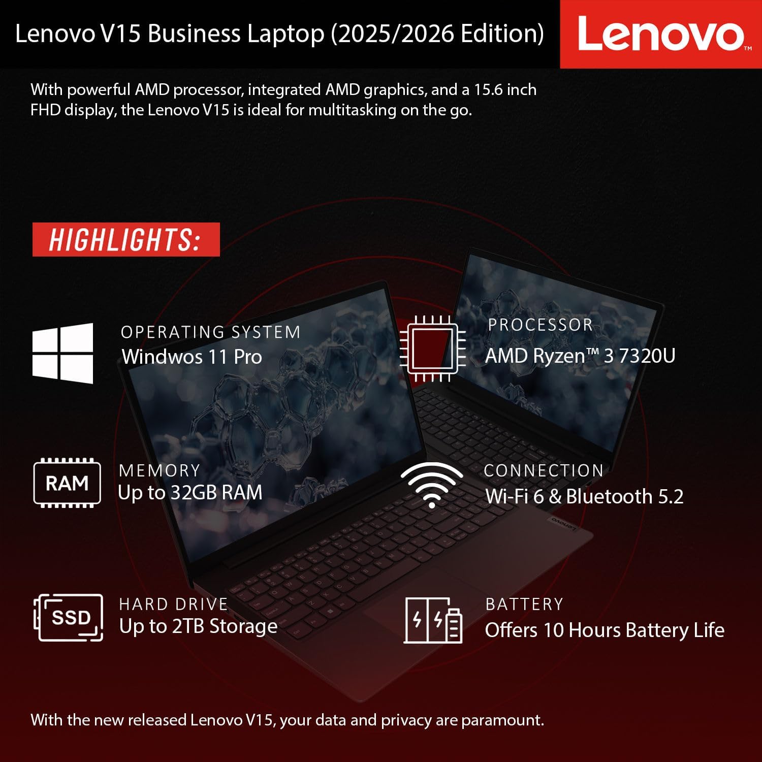 Lenovo 2026 New Generation Business and Student Laptop, Ryzen 3 7000-Series(Outperforms Intel i5-1235U), 16GB DDR5, 1TB PCIE, 15.6' FHD Display, Ultra Quiet Design, Long Battery Life, Windows 11 Pro