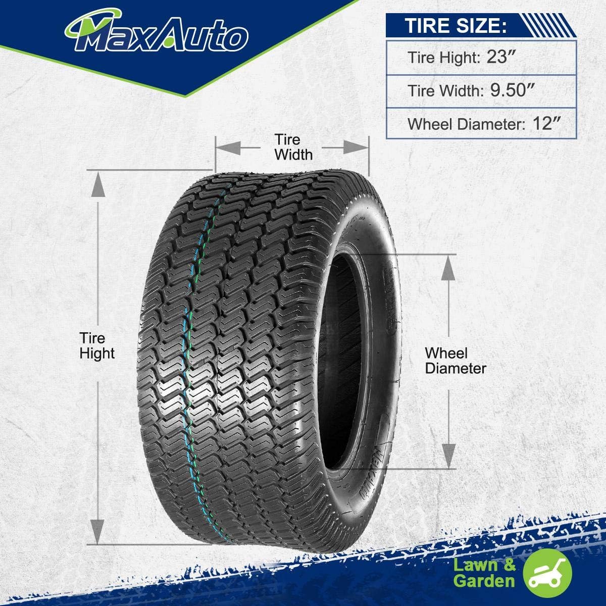 MaxAuto 23x9.50-12 Lawn Mower Tire 23-9.5-12 Turf Tires 23x9.5x12 Lawn Tractor Tires 23x9.5-12 nhs 4PR P332, Set of 2