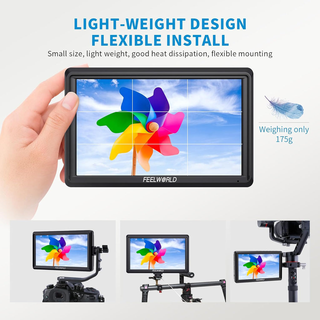 FEELWORLD S55 V3 6 Inch 500nit On Camera DSLR Field Monitor 4K HDMI Input Output 3D LUT Waveform Focus Assist, See Clearly, No More Guessing for Video Shooting Vlogging with F550 Battery and Bag
