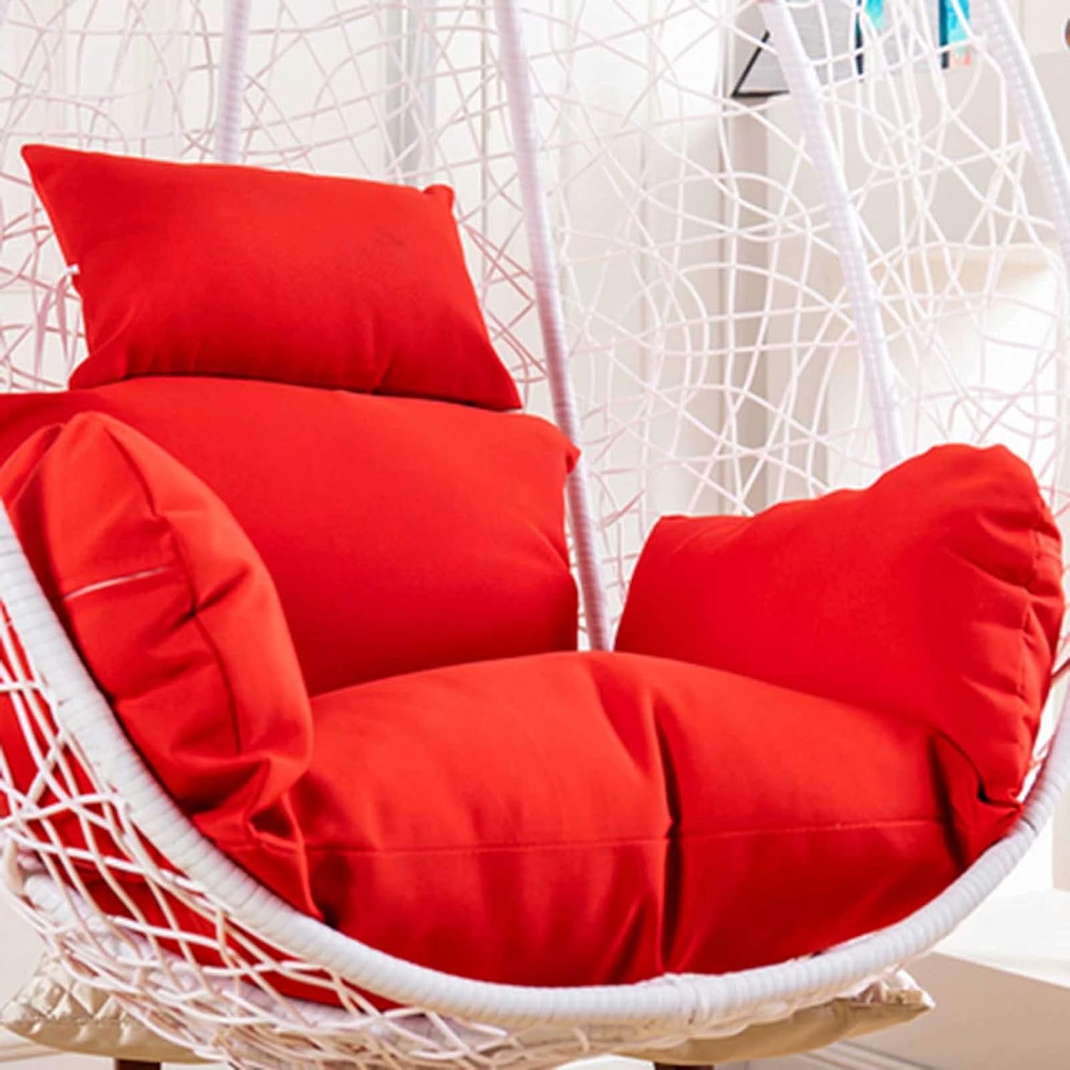 Egg Chair Cushion Only, Outdoor Hanging Swing Chair Cushion, Hanging Egg Chair Cushion Thick, Washable Cover Hanging Hammock Chair Cushion for Garden, Chair Pads Replacement Red