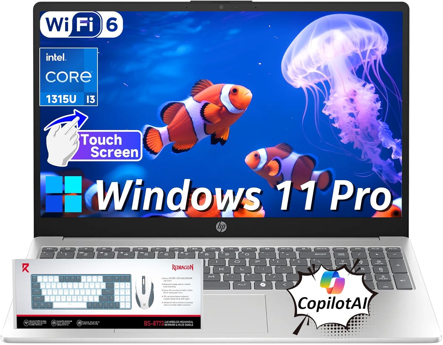 HP 15.6' Touchscreen Laptop 2026, 13th Gen Intel i3-1315U(Up to 4.5GHz), 15.6 inch Anti-Glare Display, 16GB RAM + 512GB SSD, Win 11 Pro, Wi-Fi 6, AI Copilot for Business & School, Patented KB Kit