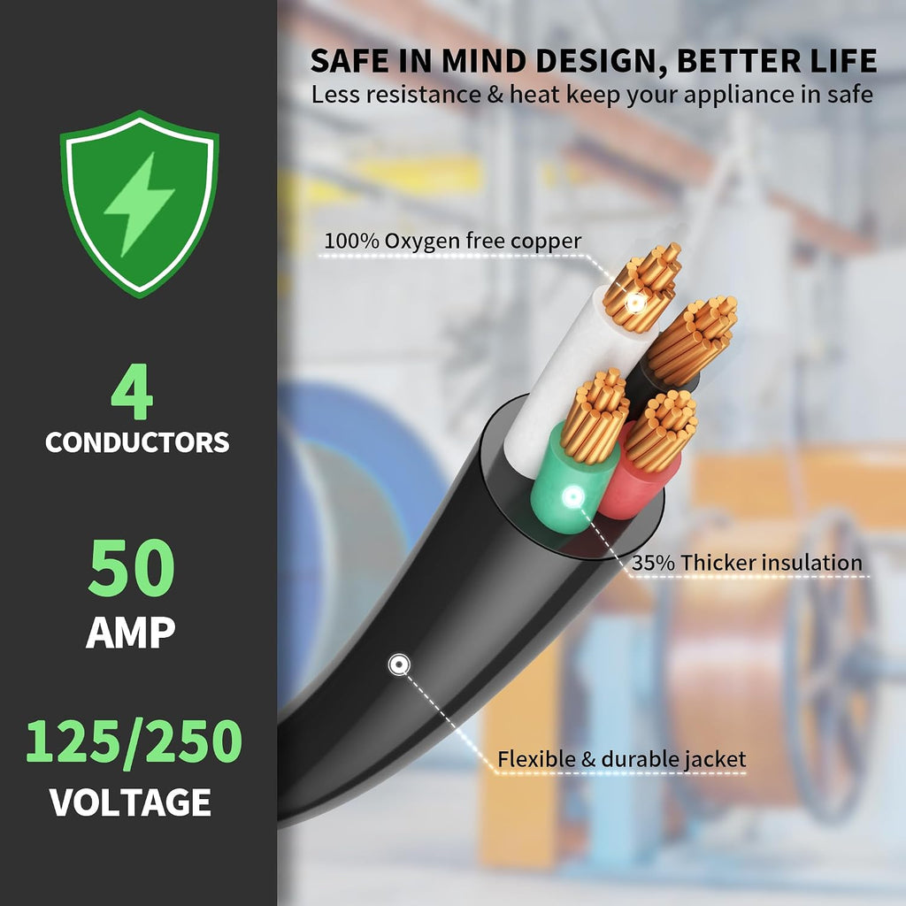 POWGRN NEMA 14-50P to NEMA 14-50R 50 Amp RV/EV Extension Cord 100 FT Outdoor with Grip Handle, Flexible Heavy Duty RV Power Cord Waterproof, 50A 125/250V 6250/12500W STW, Black-Yellow, ETL Listed