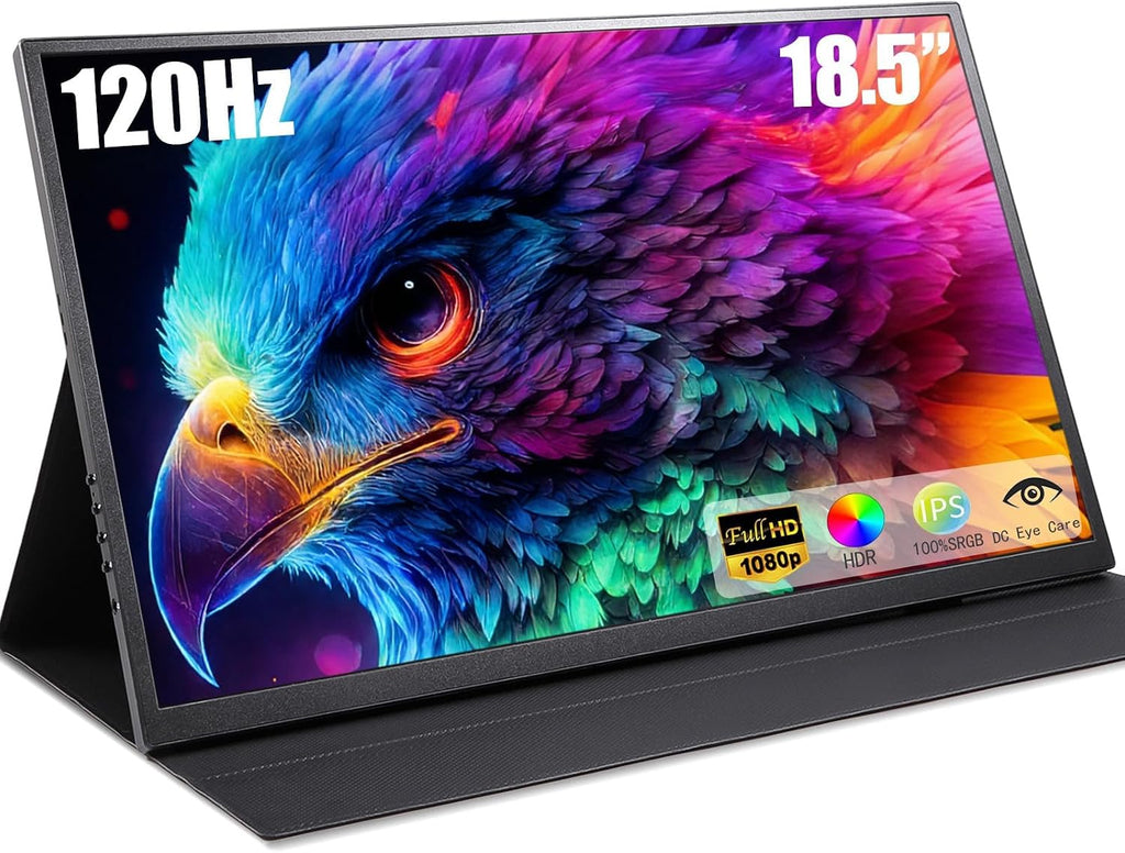 18.5 Inch Large Portable Monitor for Laptop, 120Hz IPS FHD 1080P USB-C HDMI Display with Sleeve Case VESA Mountable, 100% sRGB, Ultra-Slim Second Screen for PC/PS5/Switch – Built-in Speaker