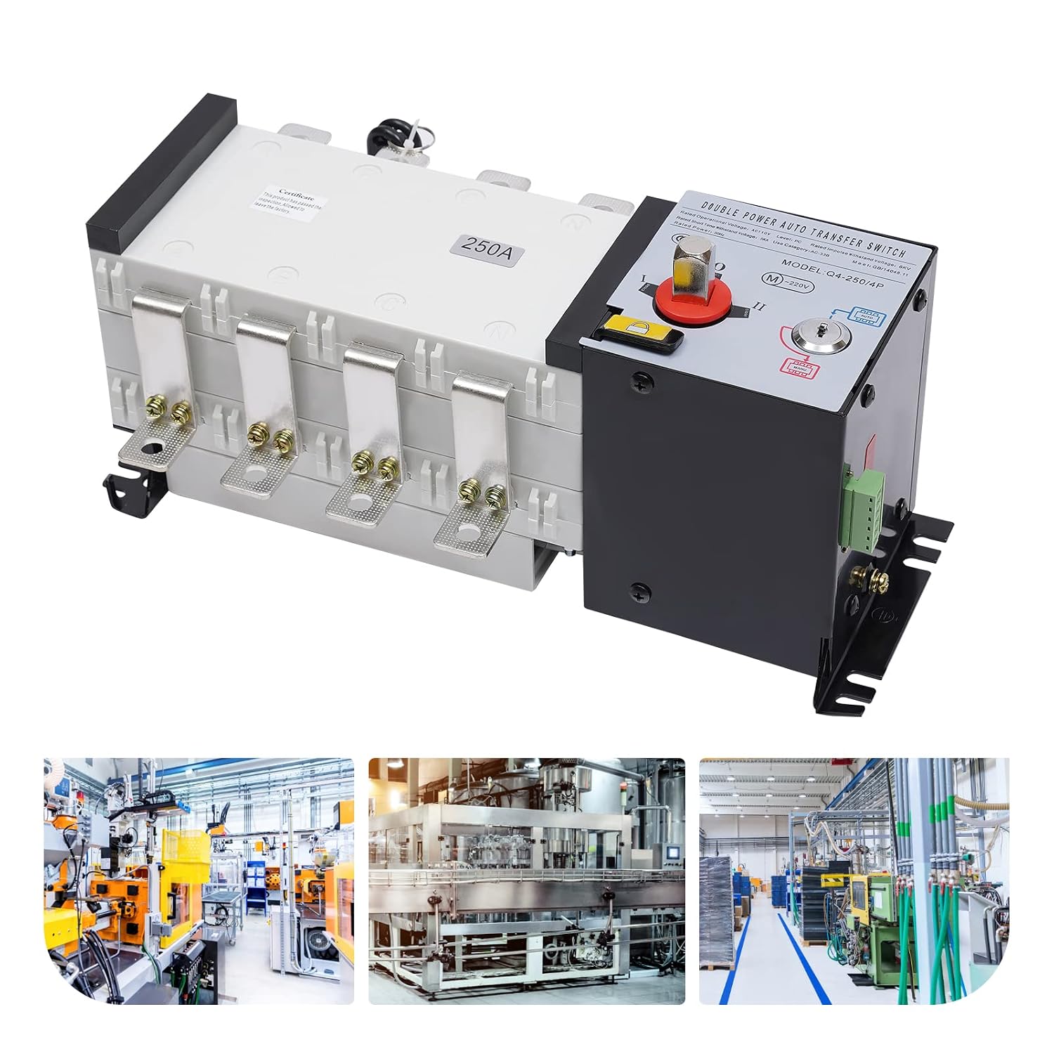 110V Dual Power Automatic Transfer Switch Dual Power Generator Changeover Switch 250A 4P