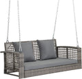 VINGLI 4 FT Rattan Porch Swing Outdoor Support 800 LBS with Cushions & Adjustable Chains, Patio Wicker Swing Bench Chair for Garden, Yard, Lawn, Tree, Grey