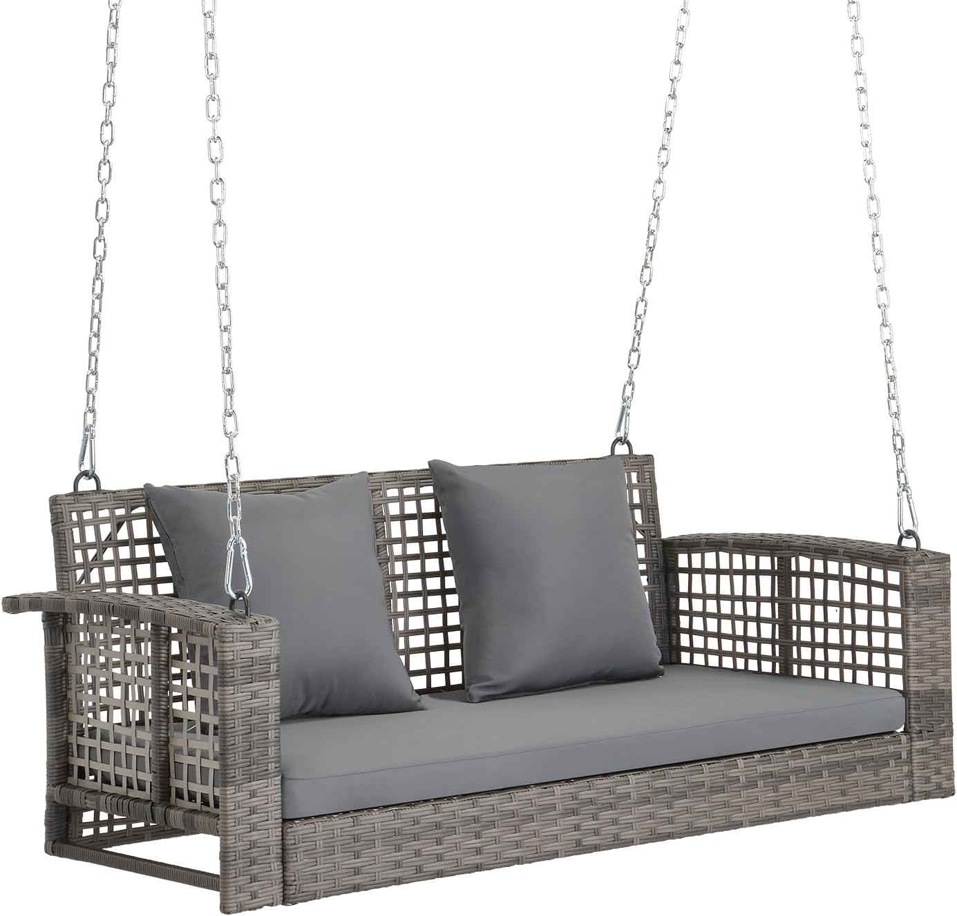 VINGLI 4 FT Rattan Porch Swing Outdoor Support 800 LBS with Cushions & Adjustable Chains, Patio Wicker Swing Bench Chair for Garden, Yard, Lawn, Tree, Grey