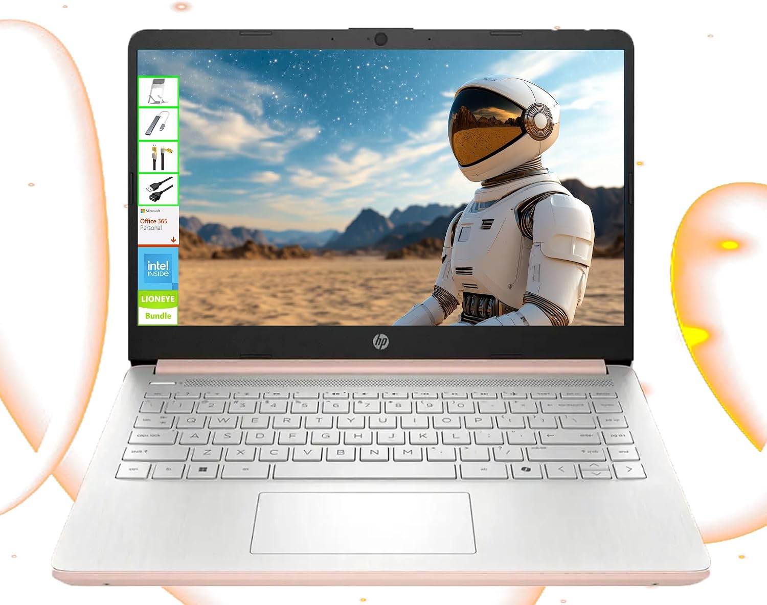 HP Laptop with Microsoft Office and 1TB Cloud Storage (1-Year) | 14 inch HD Computer | 16GB RAM | 128GB UFS | Intel 4-Core CPU(Beat i3-10110U) | Webcam | USB-C | Windows 11 Home in S Mode | LE Bundle