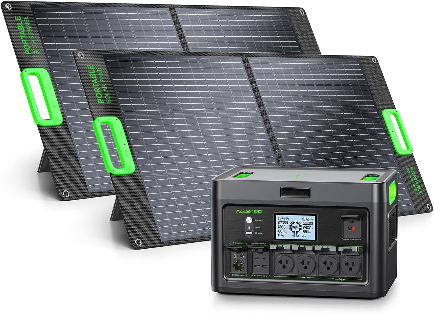 Solar Generator 2400W Portable Power Station with 2x100W Solar Panel (Ship Separately),1843.2Wh LiFePO4 Battery Backup,4 AC Outlets Up to 2400W, for Outdoor,Off-Grid Living,RV Trip,Home Emergency