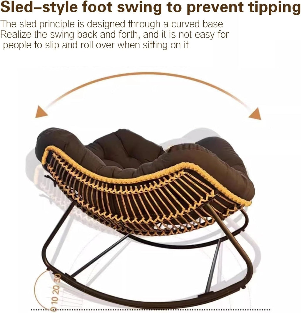Oversized Egg Rocking Chair with Cushion, Patio Wicker Hanging Egg Chair with Padded Seat,Modern Rattan Rocker for Porch, Garden, Living Room, Bedroom(Gray+Black)