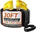PlugSaf NEMA 14-50P/14-50R 30 FT 50 Amp RV/EV Extension Cord Outdoor with Grip Handle, 4 Prong Flexible Heavy Duty STW RV Power Cord Waterproof, 50A 125/250V 6250/12500W, Black-Yellow, ETL Listed