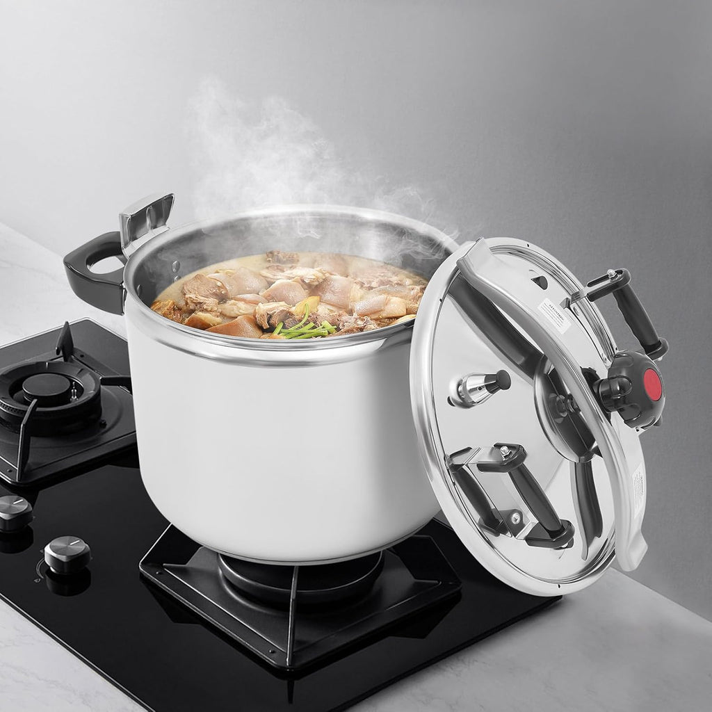 42.3QT Stainless Steel Pressure Cooker, 60Kpa High-Pressure Cooking Pot, Large Steamer Cooking Pressure Canner with Safety Valves for Family or Commercial Use on Gas Stovetop & Induction Cooktop