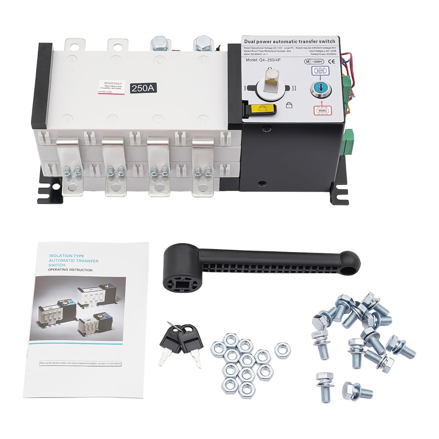 Automatic Transfer Switch 250A 4-Poles AC 110V 220V Grid to Generator Industrial,Power Automatic Generator Transfer Switch Dual Power Generator Changeover Switch