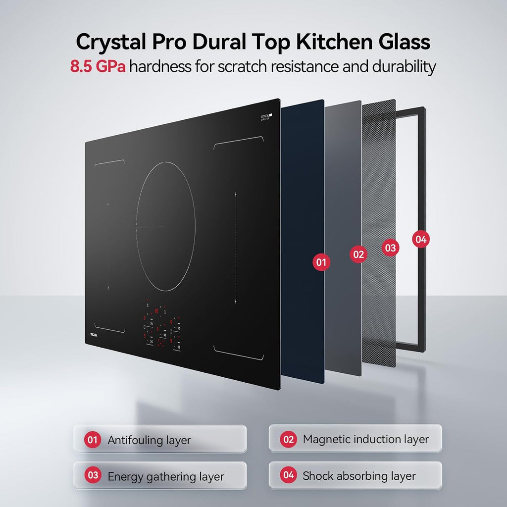 36 Inch Induction Cooktop 10800W, TECASA Built-in Electric Stove with 5 Boost Burners, Compatible with Magnetic Cookwares, Timer & Child Safety Lock, 9 Power Levels