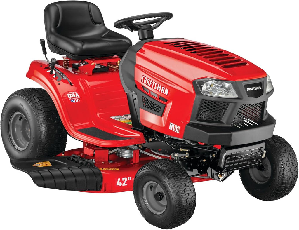 CRAFTSMAN 42' Gas Riding Lawn Mower with 17.5 HP* Briggs and Stratton Single-Cylinder Engine, Gas Lawn Tractor with 7-Speed Transmission, Red/Black (13AN77XSA93)