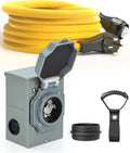E-SDS 50 Amp Generator Cord 15FT and Power Inlet Box Kit, 125/250 Volt 50 Amp Generator Inlet Box with NEMA14-50P/SS2-50R Extension Cord for RV Camper and Generator to House