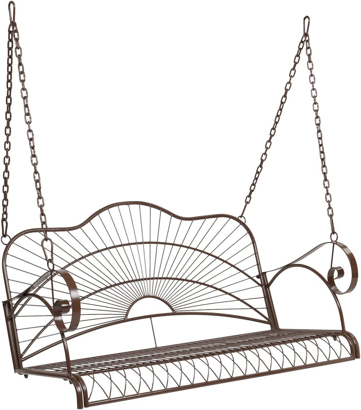 VINGLI Upgraded Metal Patio Porch Swing, 660 LBS Weight Capacity Steel Porch Swing Chair for Outdoors, Heavy Duty Swing Chair Bench for Gardens & Yards (Pattern 3)