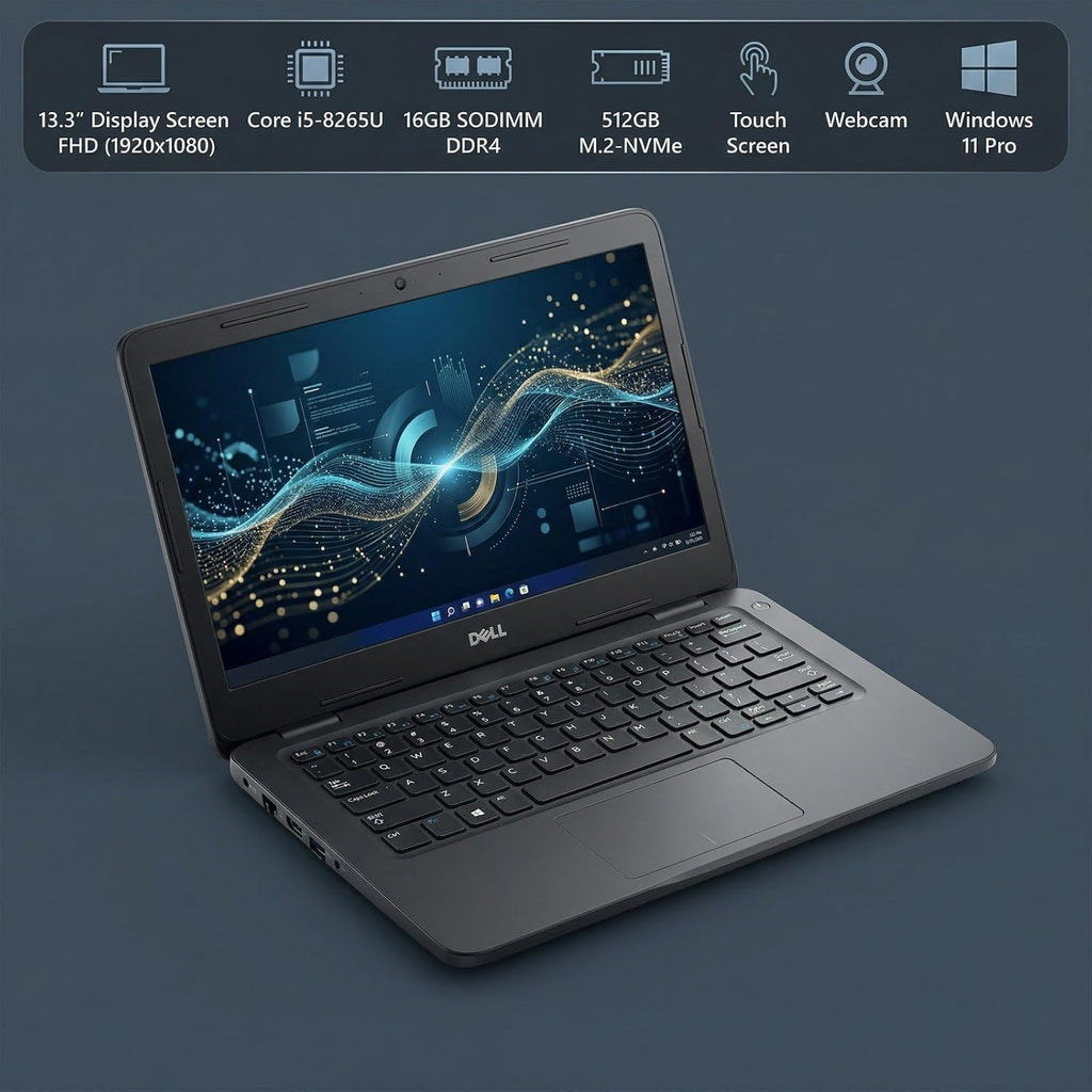 Dell Latitude 3310 13.3-Inch 1920 x 1080 FHD Touch Screen Laptop, Core i5-8265U, 16GB DDR4 RAM, 512GB M.2 NVMe SSD, HDMI, Windows 11 Pro, Webcam, Business Laptop (Renewed)