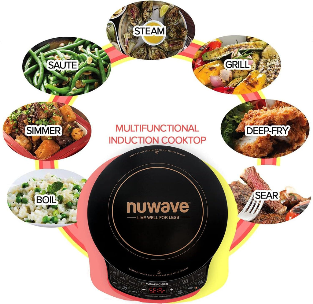 Nuwave Gold Precision Induction Cooktop, Portable, Powerful with Large 8' Heating Coil,100°F to 575°F, 3 Wattage Settings, 12' Heat-Resistant Cooking Surface