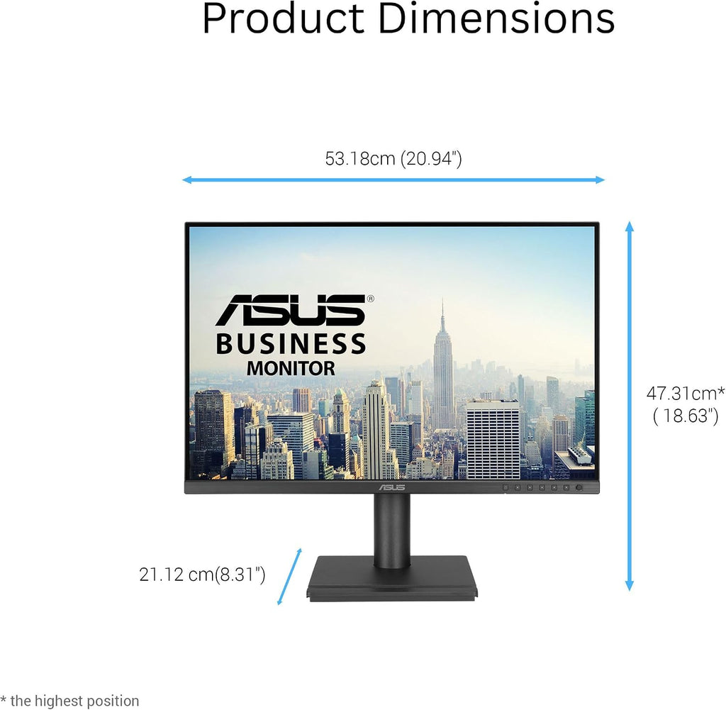ASUS 24' Business Monitor (BE248QF) - WUXGA (1920x1200), IPS, 100Hz, Frameless, Speakers, Height Adjustable, Ergonomic Design, HDMI, Eye Care, VESA Wall Mountable, 3 yr Warranty