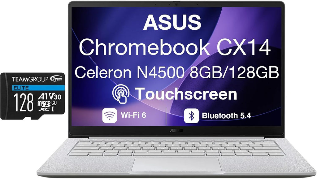 ASUS Chromebook CX14 14.0' FHD Touch Display (Intel Celeron N4500, 8GB RAM, 256GB Storage (128GB SSD + 128GB Micro SD Card), Wi-Fi 6, BT, HD Webcam, Chrome OS) - Ideal for Everyday Value Use (Renewed)