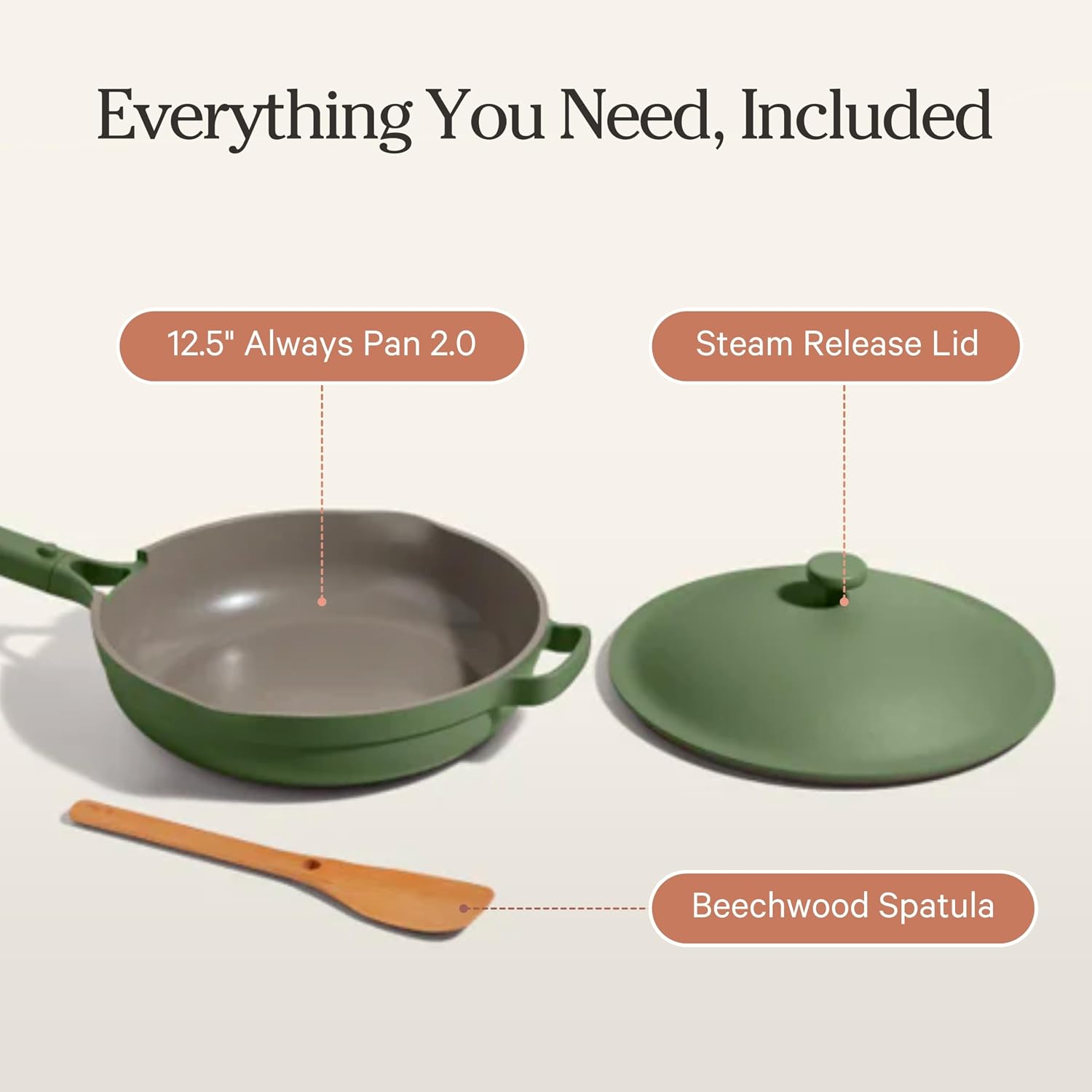 Our Place Large Always Pan | 12.5' Ceramic Pan with Modular Lid & Beechwood Spatula | Patented 10-in-1 Nonstick, Non-Toxic Cookware Made Without PFAS | Induction & Oven-Safe up to 450°F | Sage