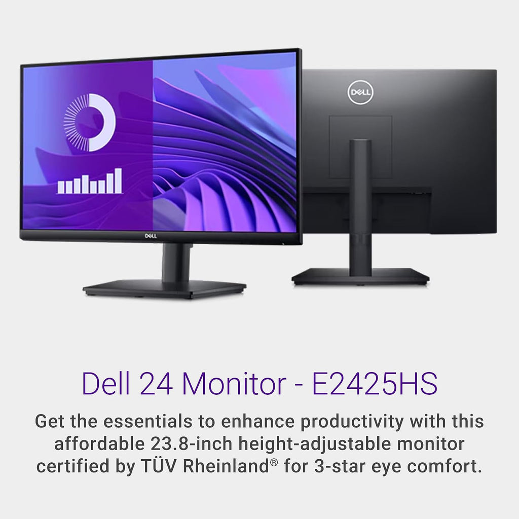 Dell E2425HS Monitor - 23.8-inch Full HD (1920x1080) 75Hz 8Ms Display, Speaker 2 x 1W, HDMI/DisplayPort Connectivity Height/Swivel/Tilt Adjustability - Black