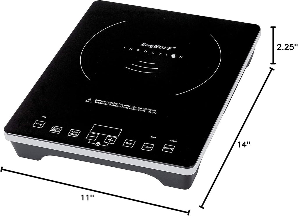 BergHOFF Tronic Tempered Glass Touch Screen Induction Cooktop 1800W, Auto-pan Detection, 14' Black Shatter-resistant