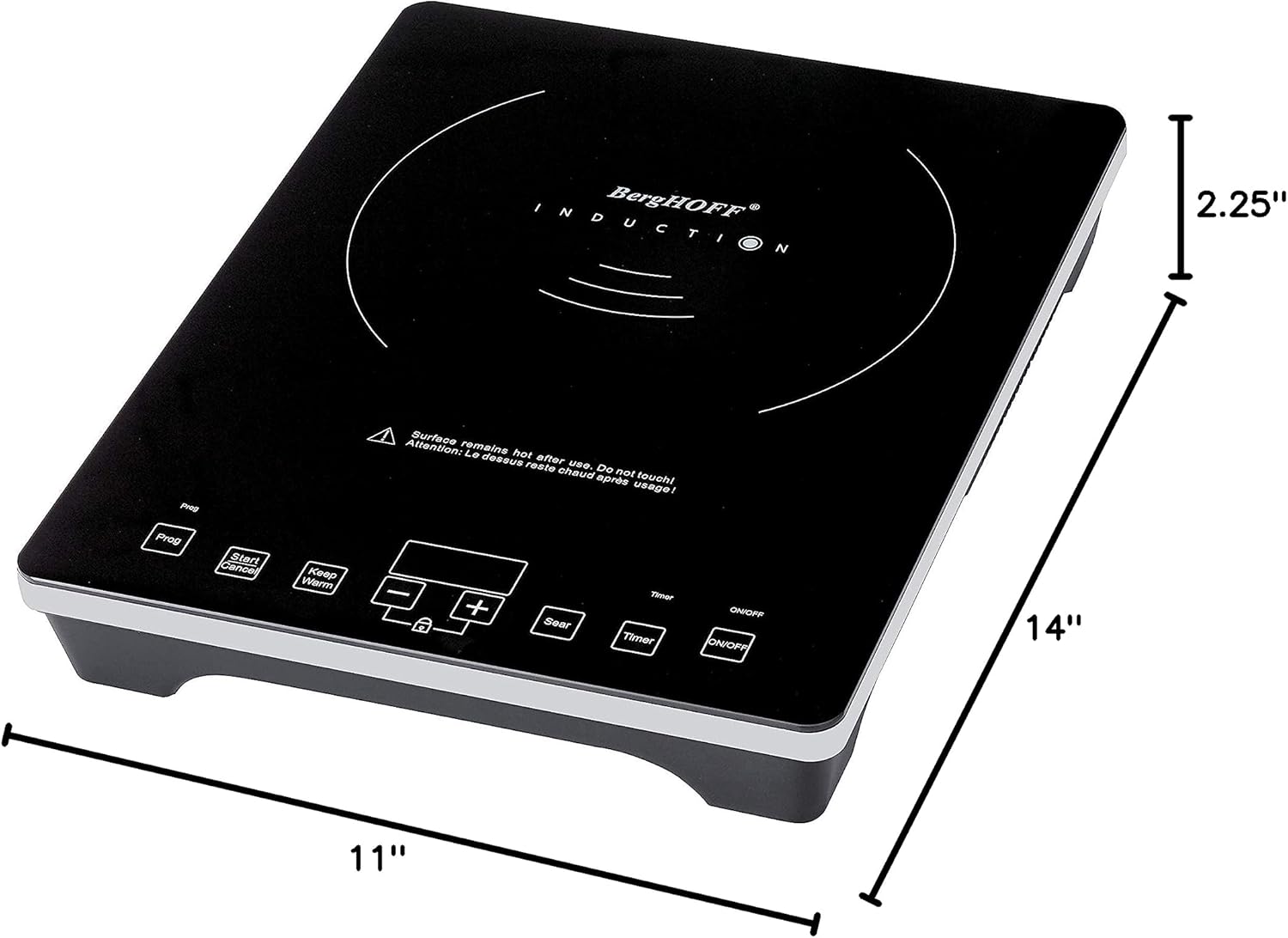 BergHOFF Tronic Tempered Glass Touch Screen Induction Cooktop 1800W, Auto-pan Detection, 14' Black Shatter-resistant