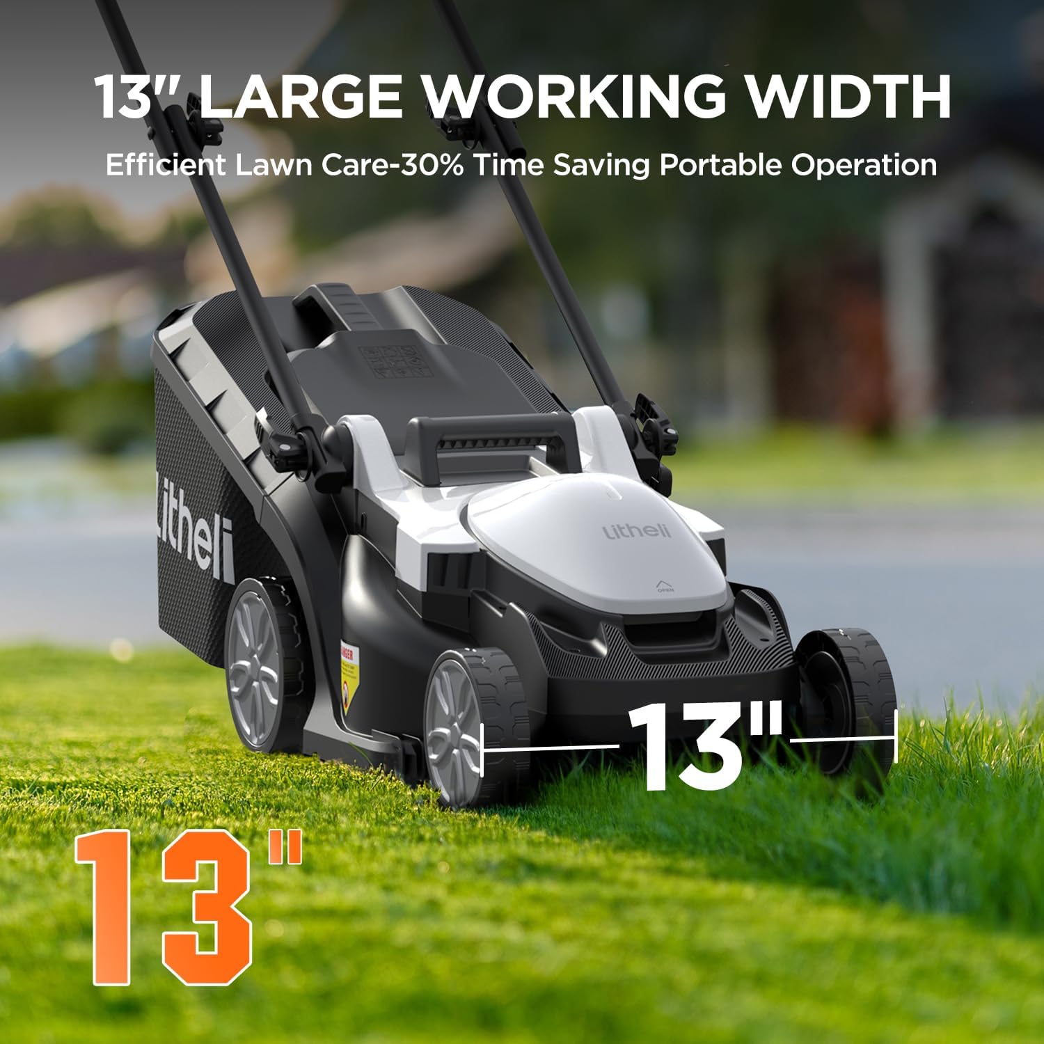 Litheli Electric Lawn Mower Cordless,Grass Cutter Machine for 1600 Sq.Ft.Lawnmower with Brushless Motor,13.1' Cutting Width,8 Gallon Capacity,Cutting Height from 1 to 2.5 in（Without Battery）
