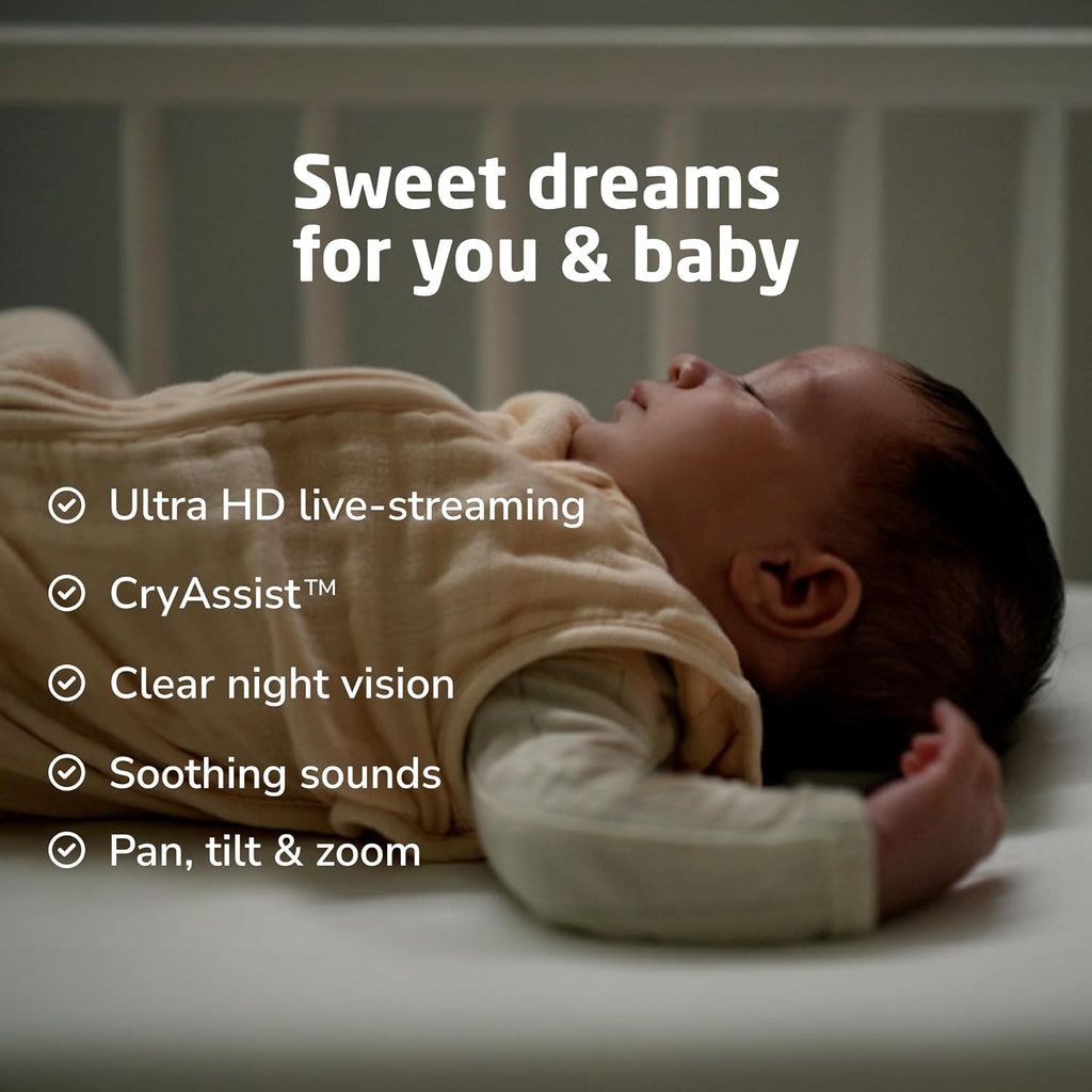 Maxi-Cosi See Pro 360 Baby Monitor with CryAssist™ AI Cry Translation, 2K HD camera with PTZ, Secure Non Wi-Fi 5 inch parent unit, 10 hour battery, Soothing Lullabies, 2-way audio