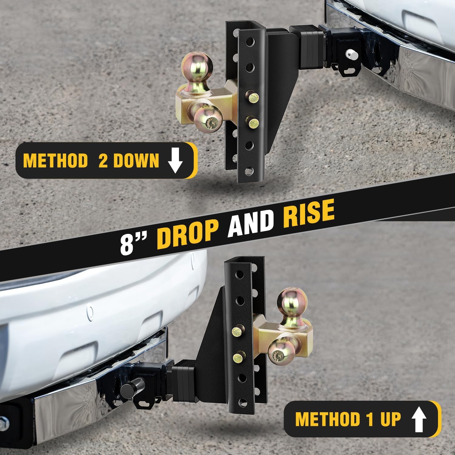 Nilight Adjustable Tri-Ball Trailer Hitch Mount 8 Inch Drop/Rise Hitch 1-7/8' 2' 2-5/16' Fits 2-Inch Receiver 15000lbs GTW for Heavy Duty Truck with Anti-Theft Pin
