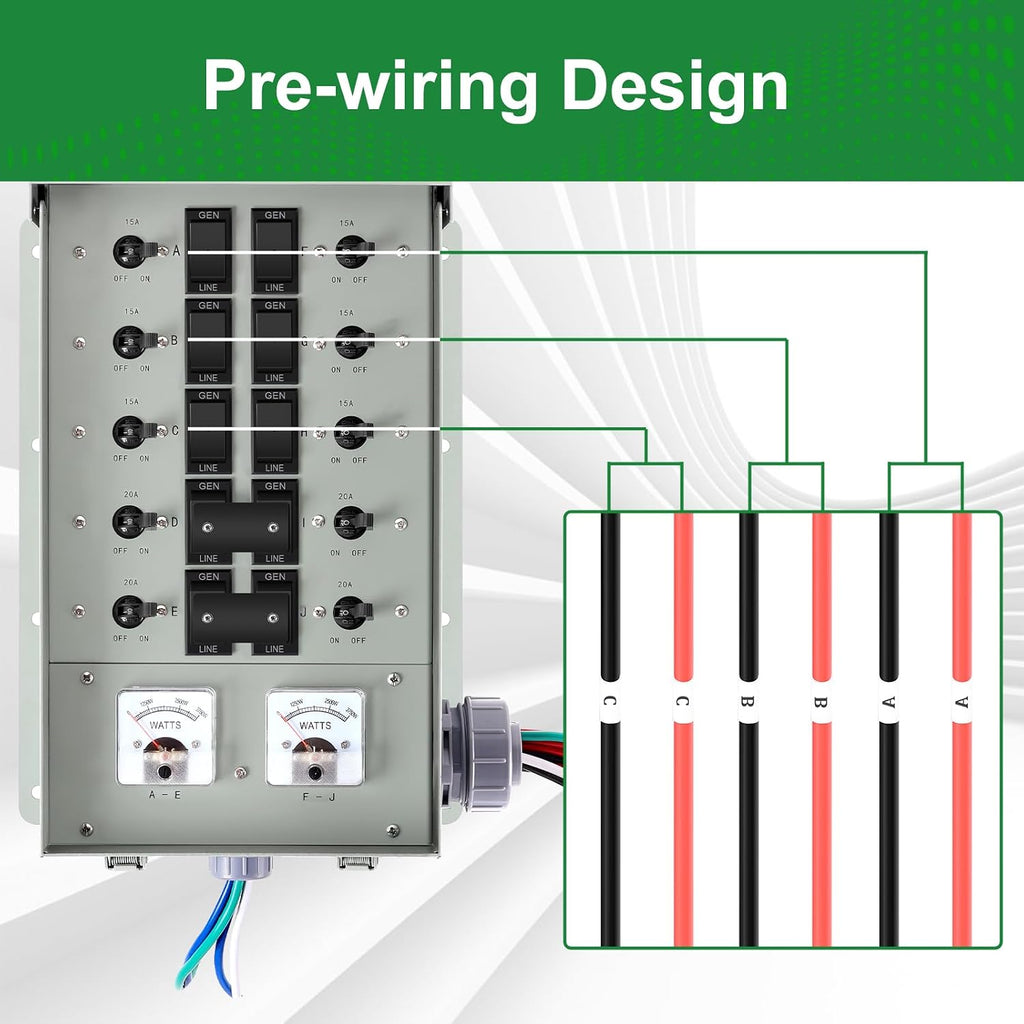 30 Amp Generator Transfer Switch Kit,10-Circuits, 7500W, Indoor&Outdoor, NEMA 3R, Include 10 Foot Cord and 30 Amps Inlet Box, Easy to Install,5 Years Warrnaty
