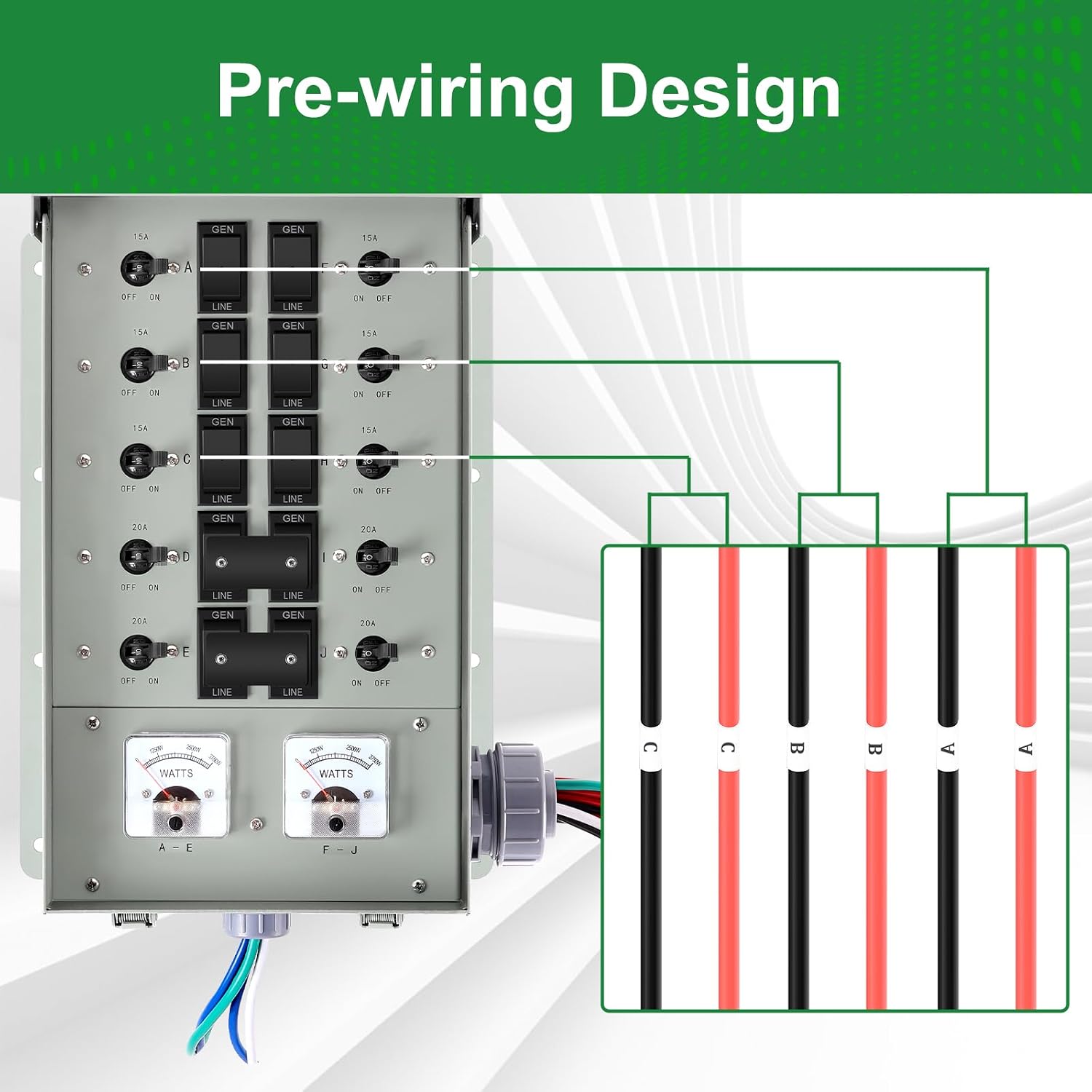 30 Amp Generator Transfer Switch Kit,10-Circuits, 7500W, Indoor&Outdoor, NEMA 3R, Include 10 Foot Cord and 30 Amps Inlet Box, Easy to Install,5 Years Warrnaty