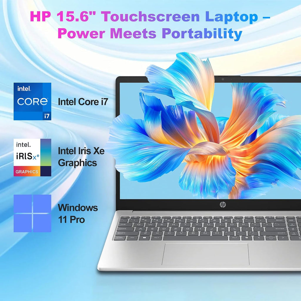 HP 15.6' FHD Touchscreen Business Laptop, Intel 10-Core i7-1355U(up to 5 GHz), 64 GB RAM, 2 TB SSD, Intel Iris Xe GPU, Wi-Fi 6, Camera, HDMI, Copilot, Long Battery Life, Windows 11 Pro, w/Accessories