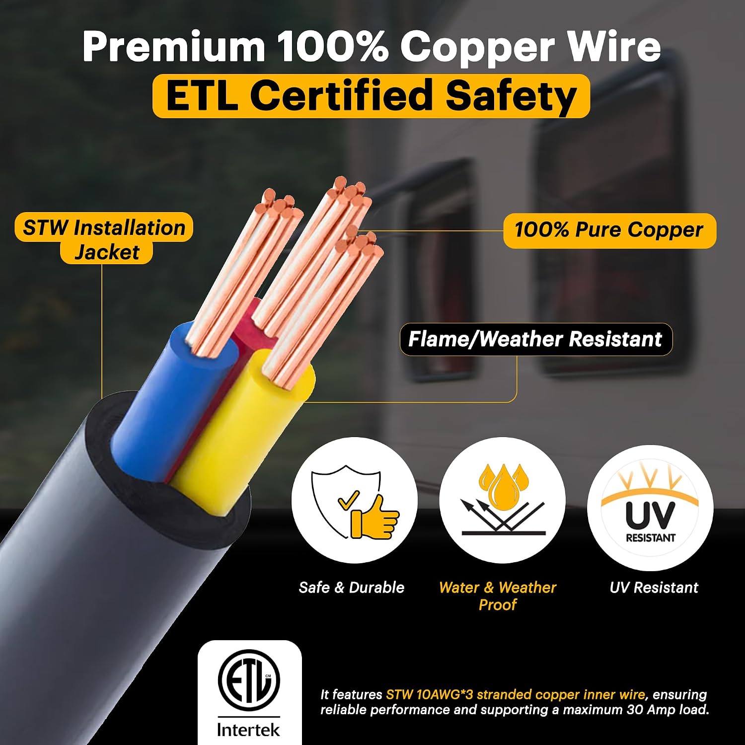 30 Amp Generator Extension Cord 100 FT, TT-30P to L5-30R Twist Lock, LED Power Indicator & Reverse Polarity Light, 10 AWG Heavy Duty RV Shore Power Cord, 90° Grip Handle, for Generator, Camper, Marine