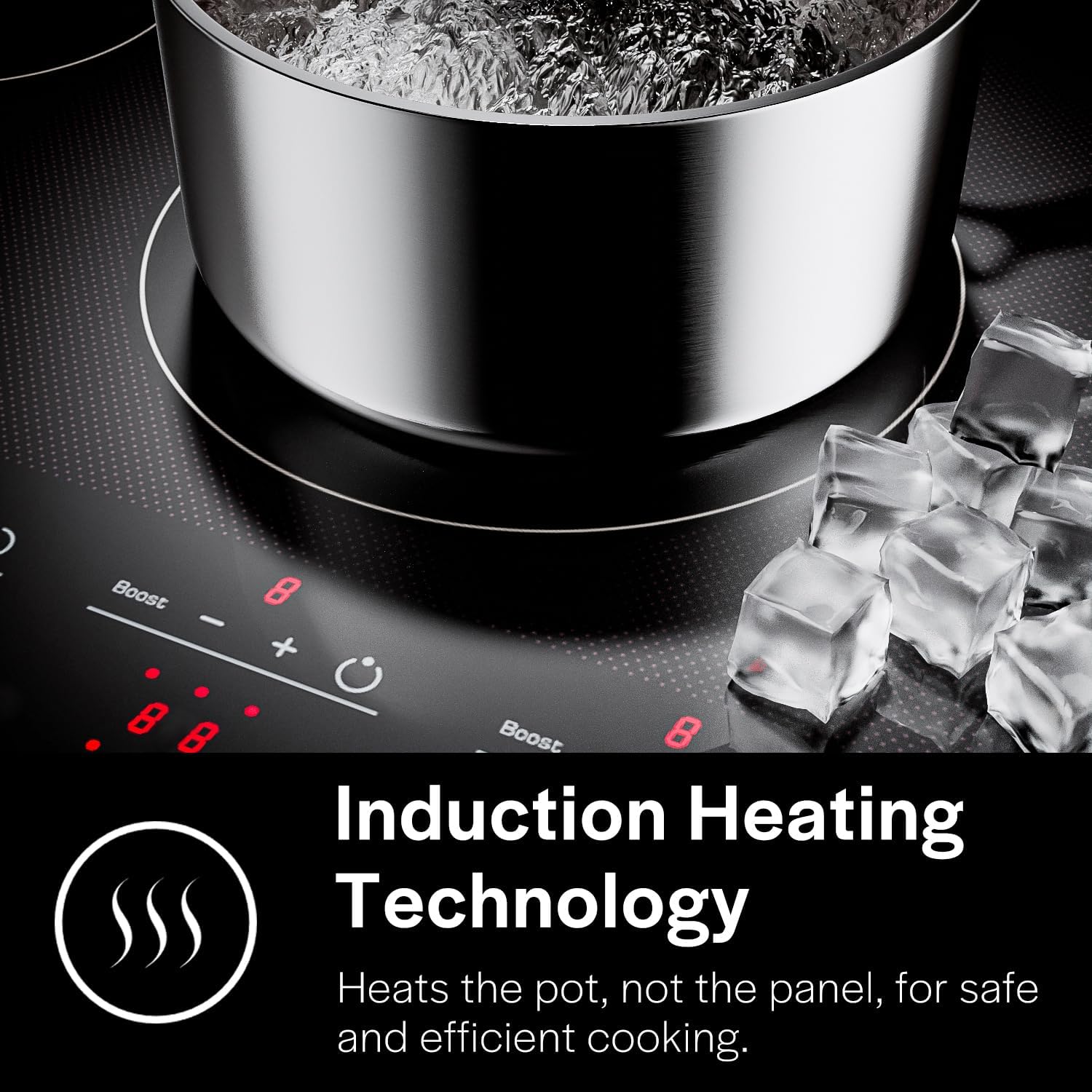 Empava 36 Inch Built-In Electric Induction Cooktop, 5 Zone Smooth Glass Surface, Touch Sensor Panel, Power Boost, Timer Control, Child Lock Feature, Hardwired Kitchen Appliance