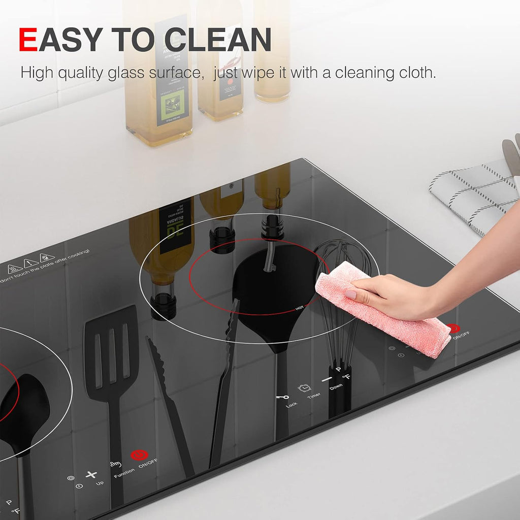 3000w Electric Cooktop, 24' Electric Stove 2 Burner Hot Plate Built-in Double Burner Cooktop with LED Touch Screen,9 Heating 9 Temperature,Kids Lock & Timer,Suitable for all Pans