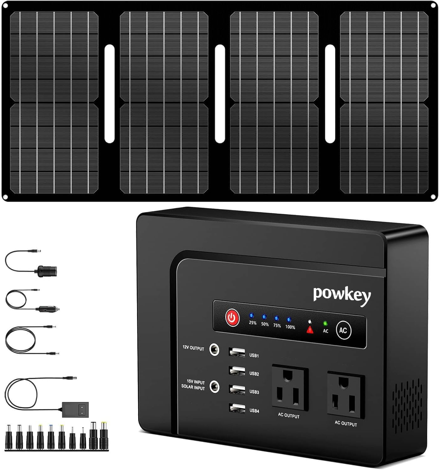 powkey 200W Portable Power Bank with Solar Panel 40W, 146Wh Power Bank with AC Outlet, High Eifficiency Waterproof Solar Panel Kit with Battery Bank for Outdoor Camping Home Backup