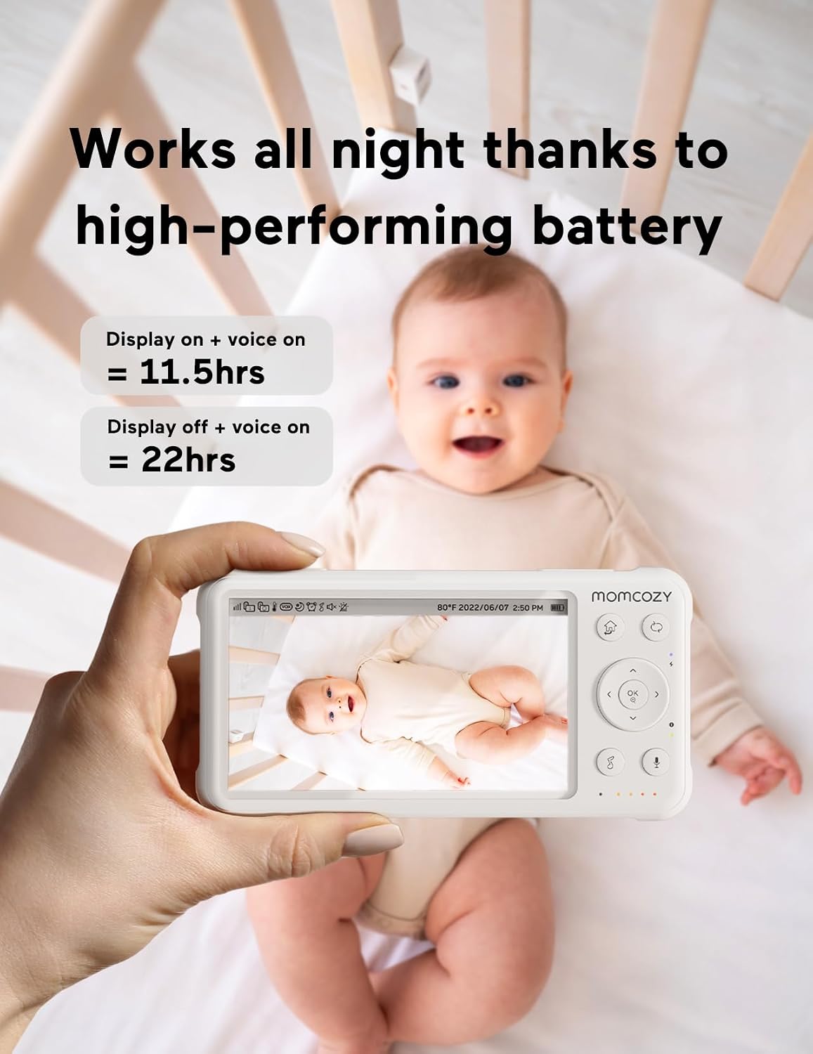 Momcozy Baby Monitor with 2 Cameras 5'' 1080P Split Screen Video Baby Monitor with Camera and Audio no WiFi for Baby Safety 5000mAh Battery Infrared Night Vision 2-Way Audio 960ft Range Ideal Gift